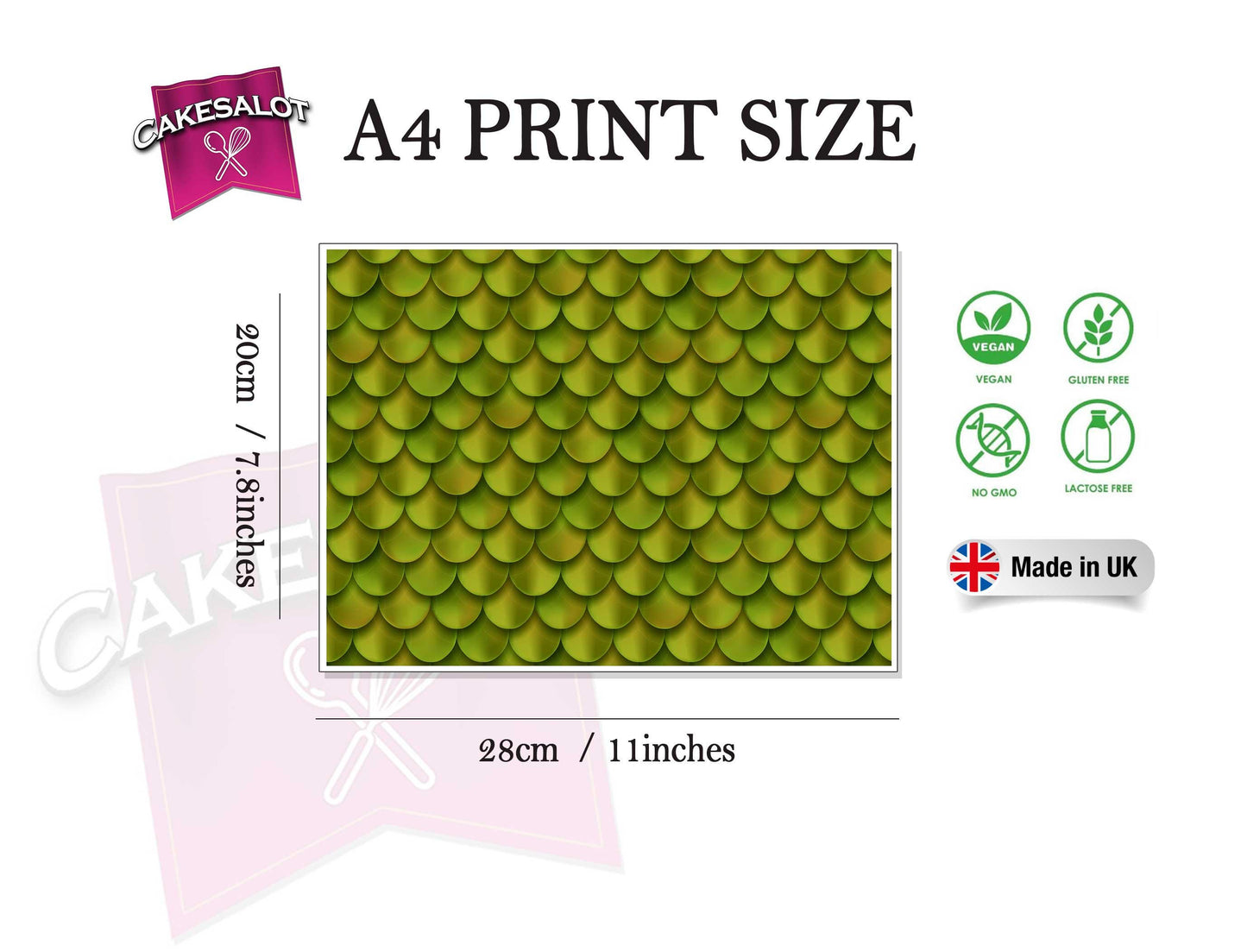 Green Dragon Dinosaur Scales Edible Print Cake Wrap