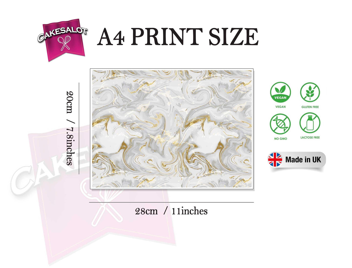 White Grey Gold Light Marble Edible Print Cake Wrap