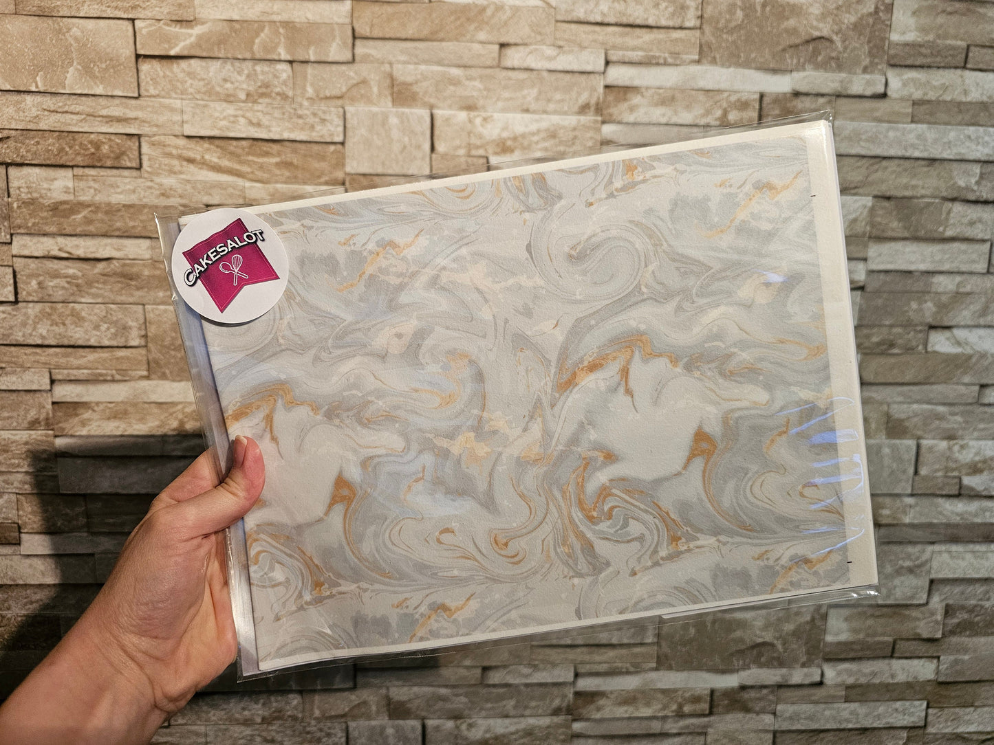 White Grey Gold Light Marble Edible Print Cake Wrap