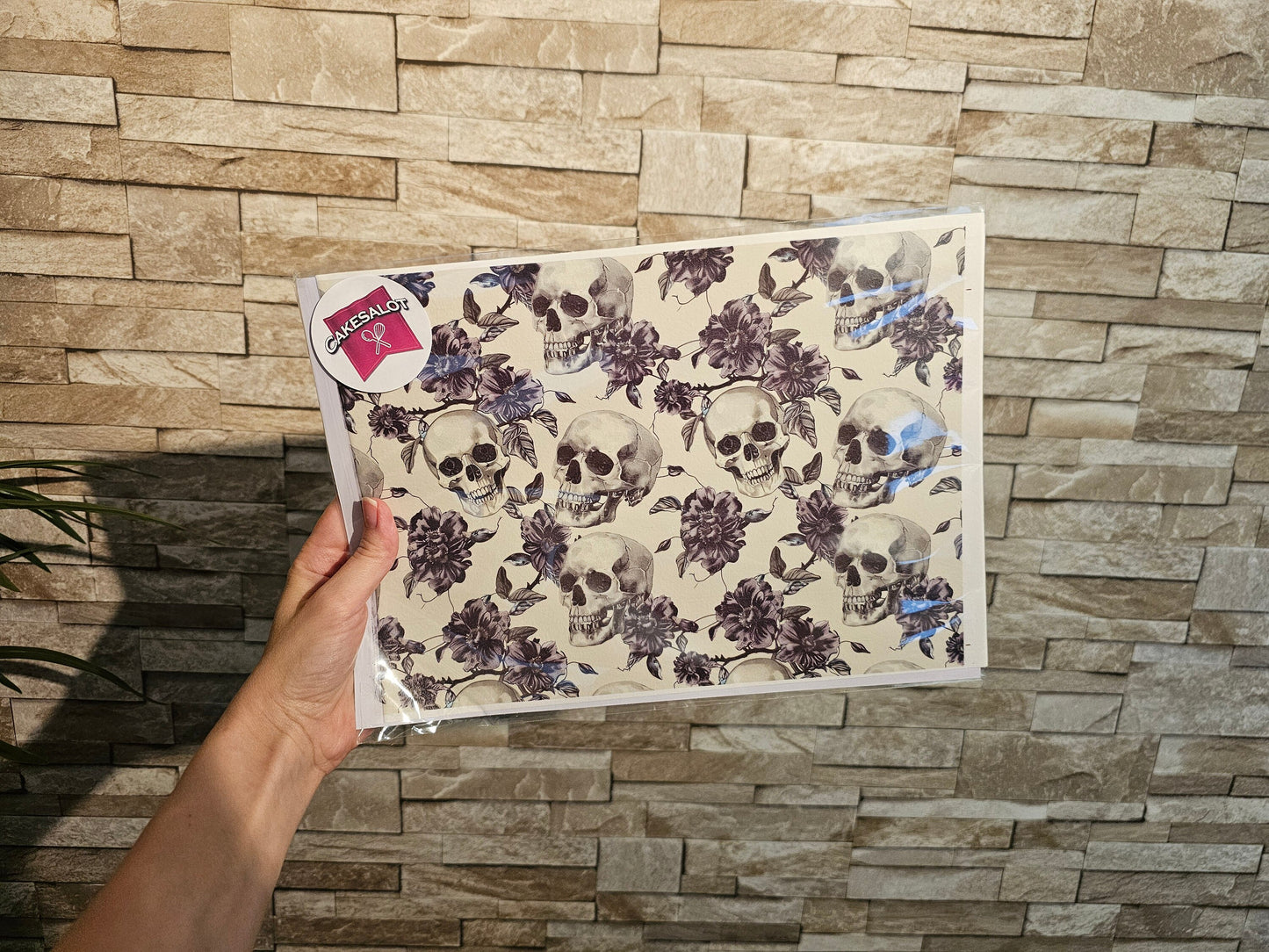 Purple Flowers Skulls Gothic Edible Print Cake Wrap