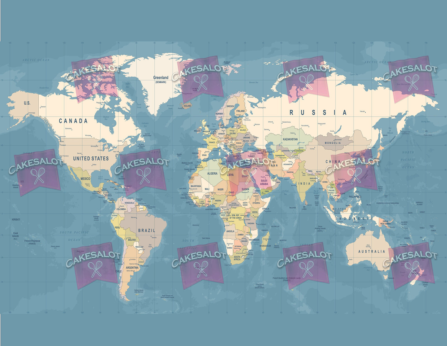 World Map Edible Print Cake Wrap
