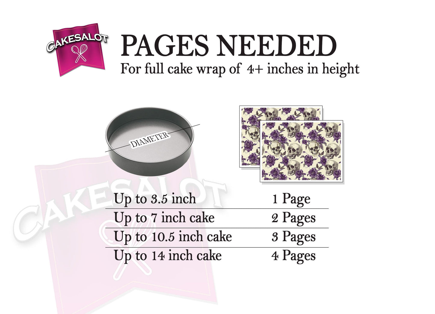 Purple Flowers Skulls Gothic Edible Print Cake Wrap