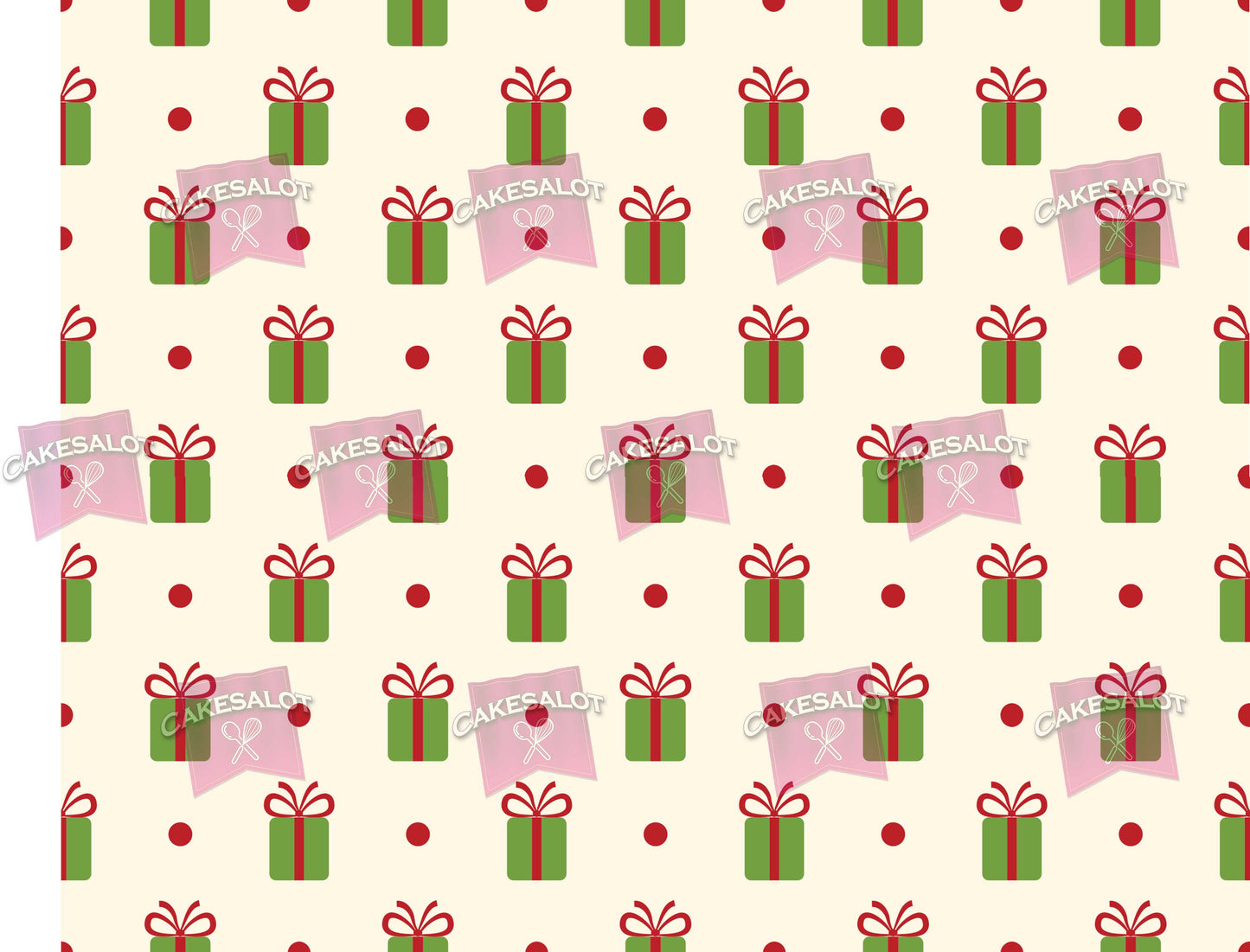 Green and Red Present Christmas Wrapping Paper Edible Print Cake Wrap