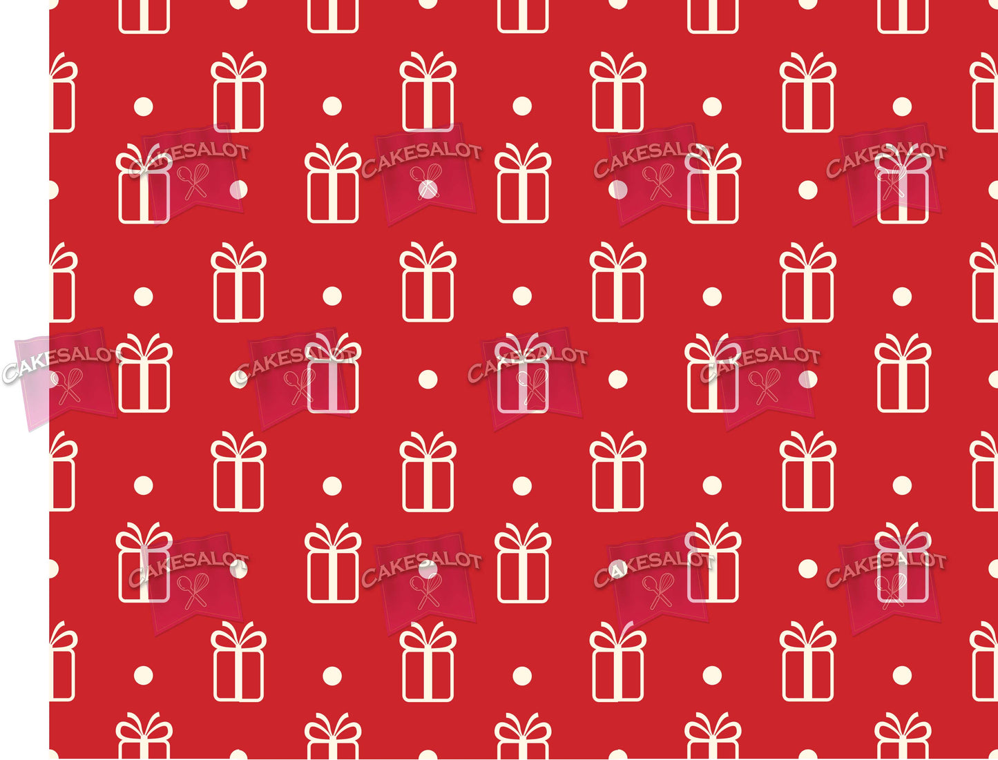 Red Present Christmas Wrapping Paper Edible Print Cake Wrap