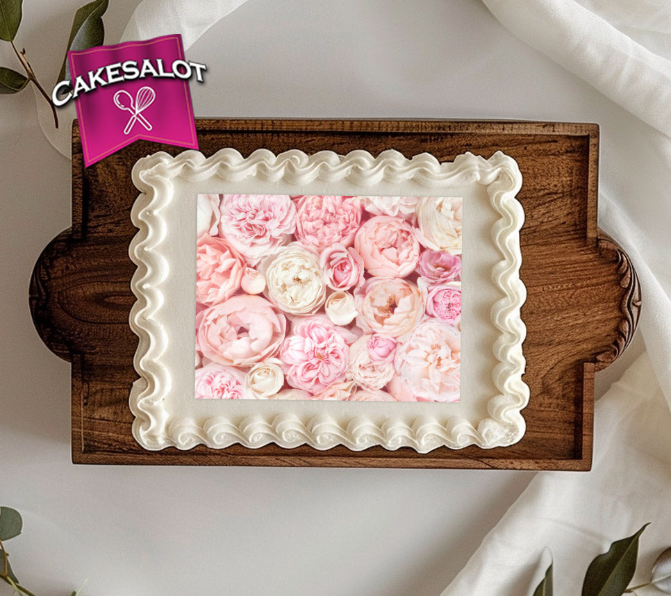 Pink Peonies Floral Edible Print Cake Wrap