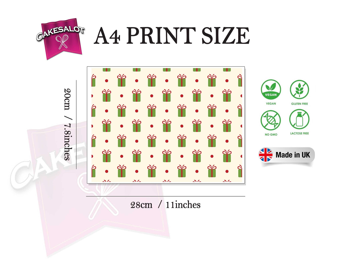 Green and Red Present Christmas Wrapping Paper Edible Print Cake Wrap