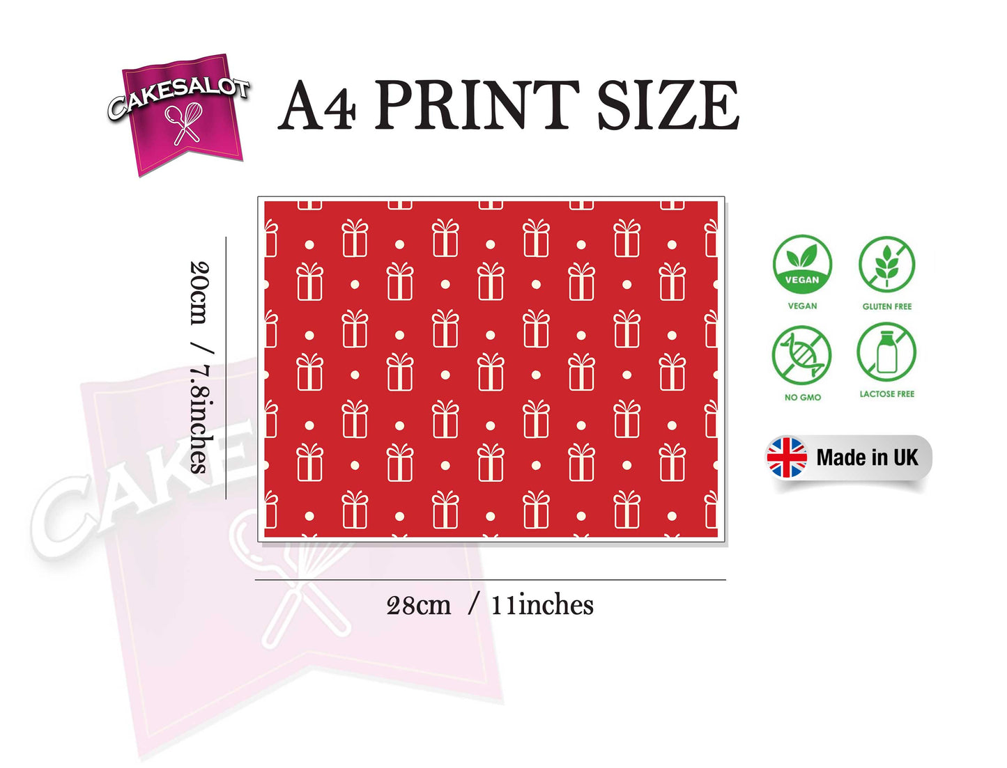 Red Present Christmas Wrapping Paper Edible Print Cake Wrap