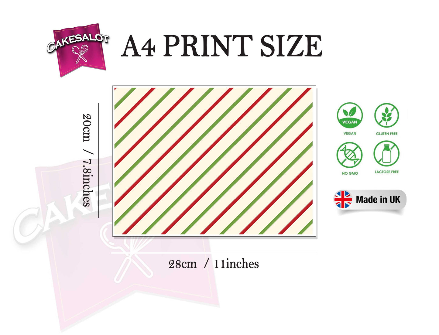 Stripe Retro Christmas Wrapping Paper Edible Print Cake Wrap