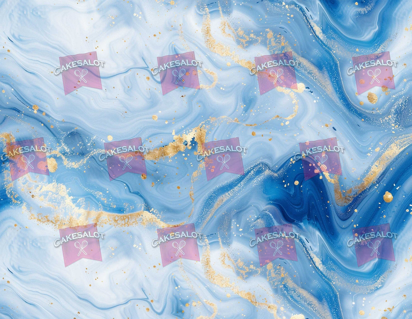 Blue White and Gold Marble Edible Print Cake Wrap