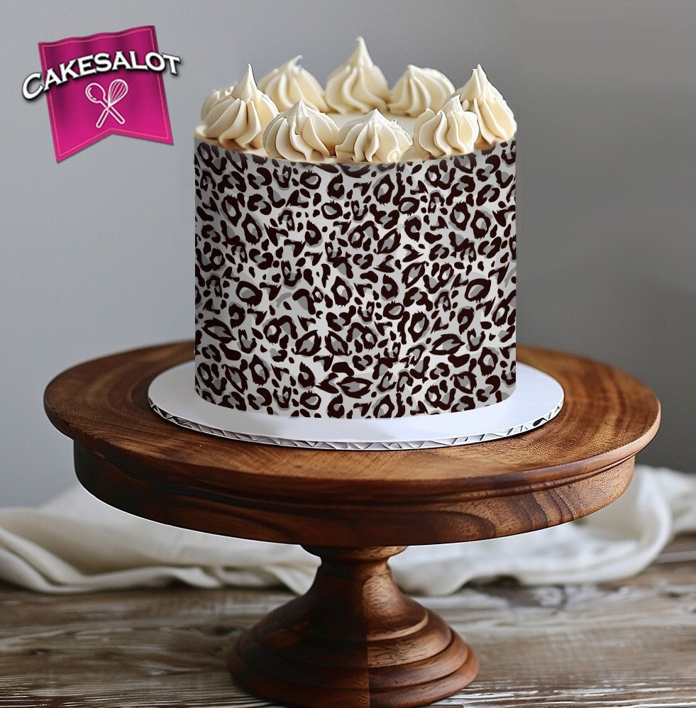 White and Silver Leopard Edible Print Cake Wrap