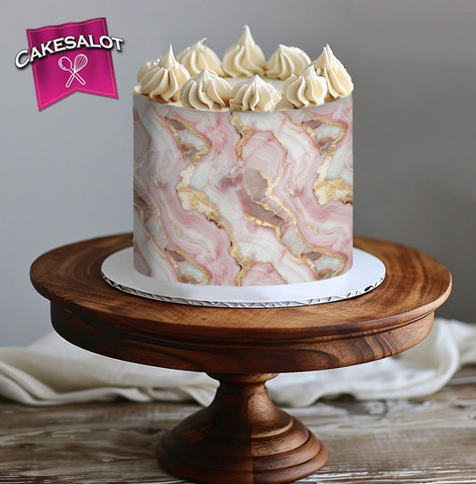 Pink Gold Marble and Shell Edible Print Cake Wrap