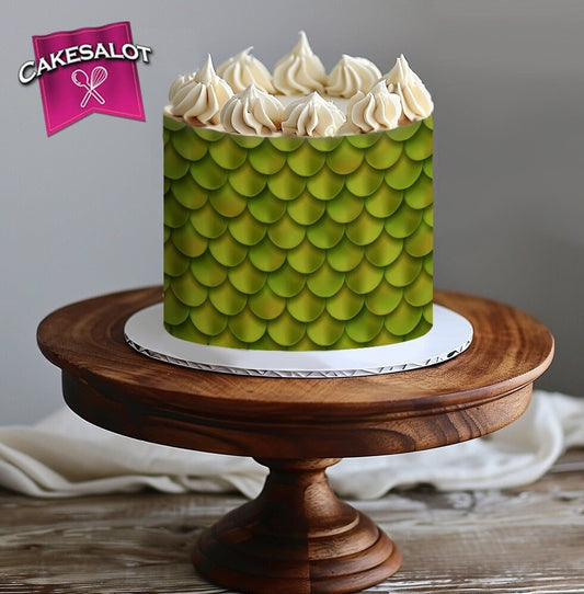 Green Dragon Dinosaur Scales Edible Print Cake Wrap