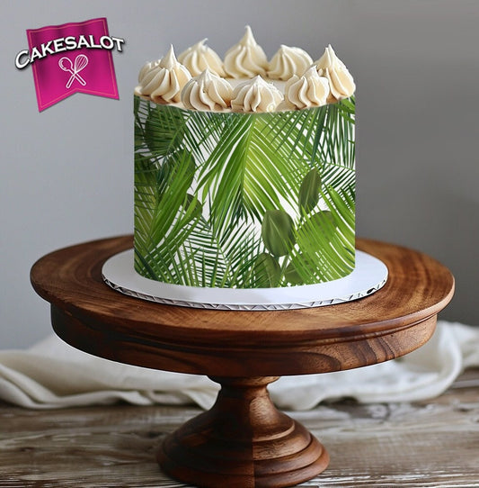 Tropical Palm Tree Leaves Edible Print Cake Wrap