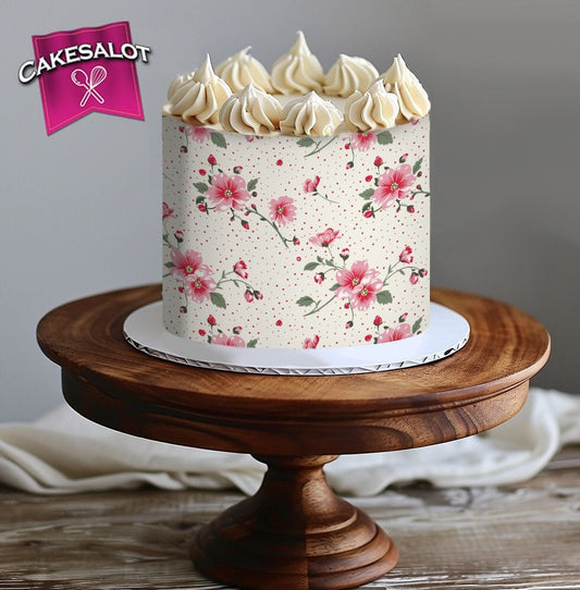 Polka Dot Floral Edible Print Cake Wrap