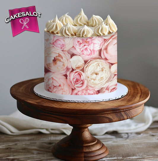 Pink Peonies Floral Edible Print Cake Wrap