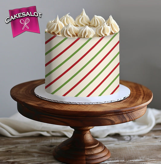 Stripe Retro Christmas Wrapping Paper Edible Print Cake Wrap
