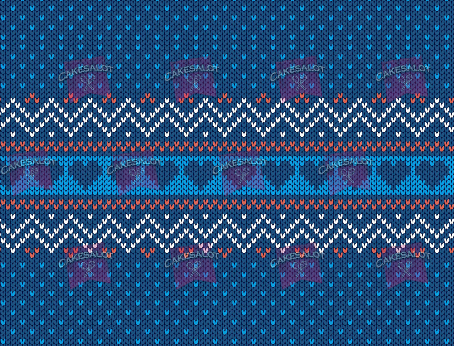 Blue Knitted Christmas Jumper Edible Print Cake Wrap