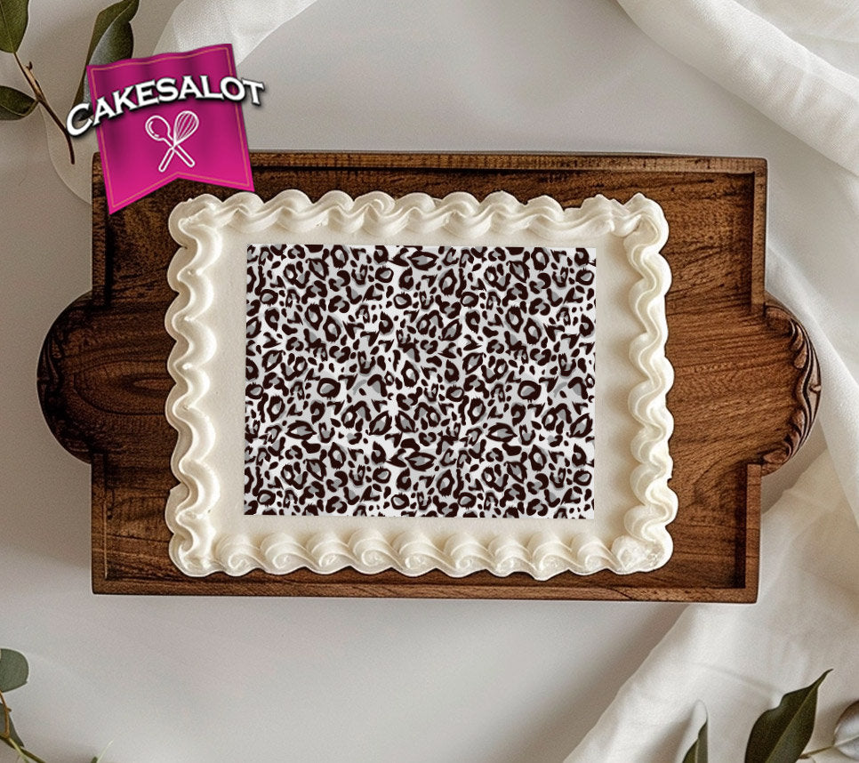 White and Silver Leopard Edible Print Cake Wrap