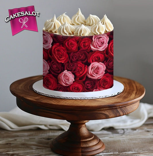 Red Roses Floral Edible Print Cake Wrap