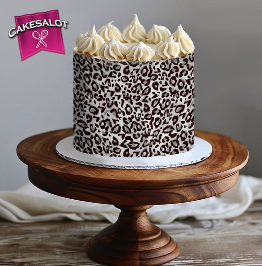 White and Silver Leopard Edible Print Cake Wrap